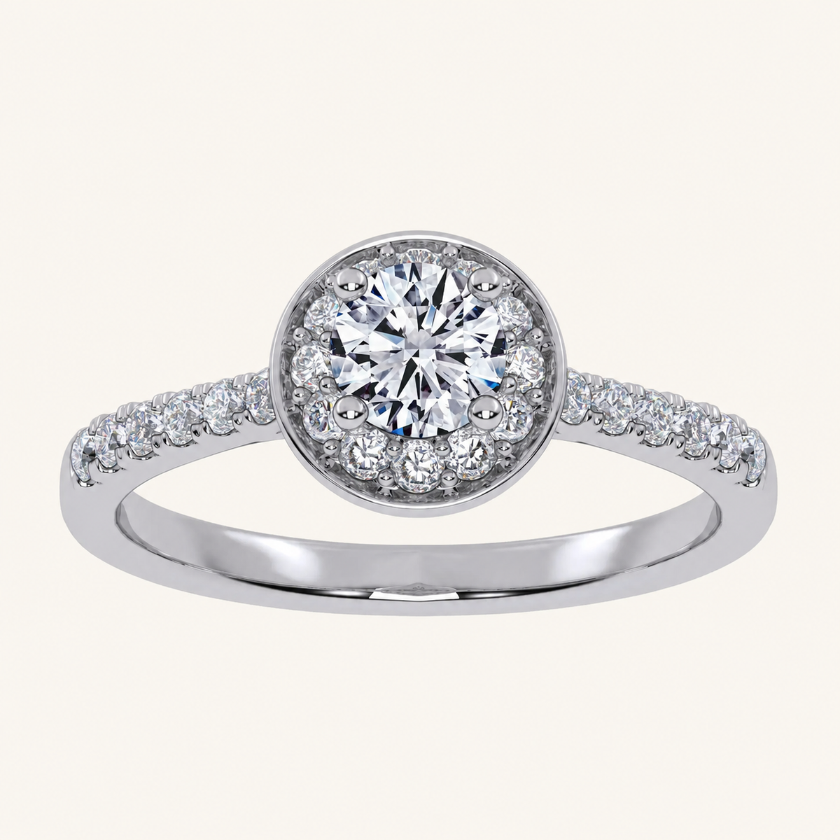 0.50 CT Round Cut Lab Grown Diamond Promise Halo Side Stone Ring
