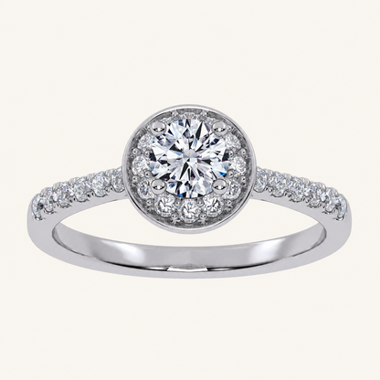 0.50 CT Round Cut Lab Grown Diamond Promise Halo Side Stone Ring
