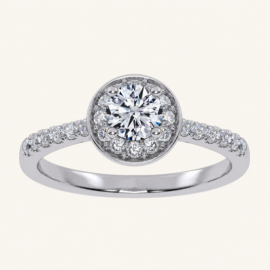 0.50 CT Round Cut Lab Grown Diamond Promise Halo Side Stone Ring