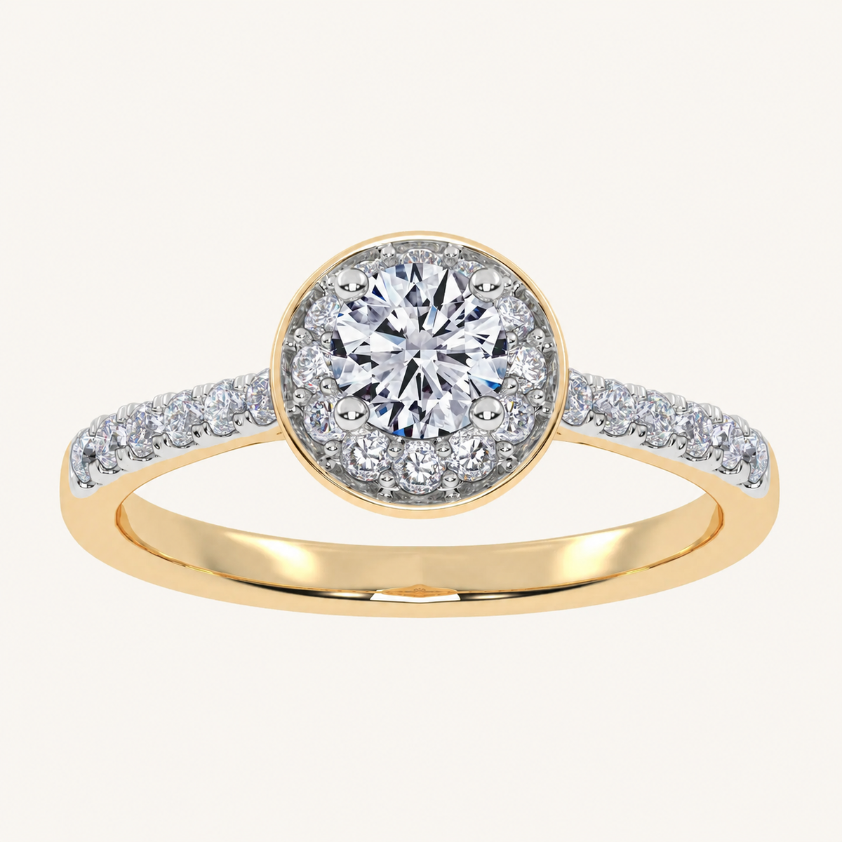 0.50 CT Round Cut Lab Grown Diamond Promise Halo Side Stone Ring