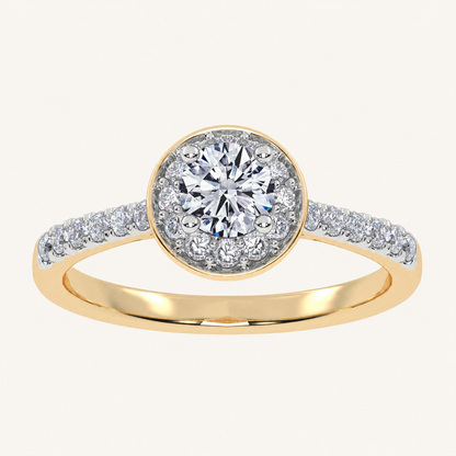 0.50 CT Round Cut Lab Grown Diamond Promise Halo Side Stone Ring