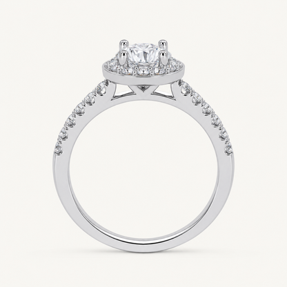 0.50 CT Round Cut Lab Grown Diamond Promise Halo Side Stone Ring