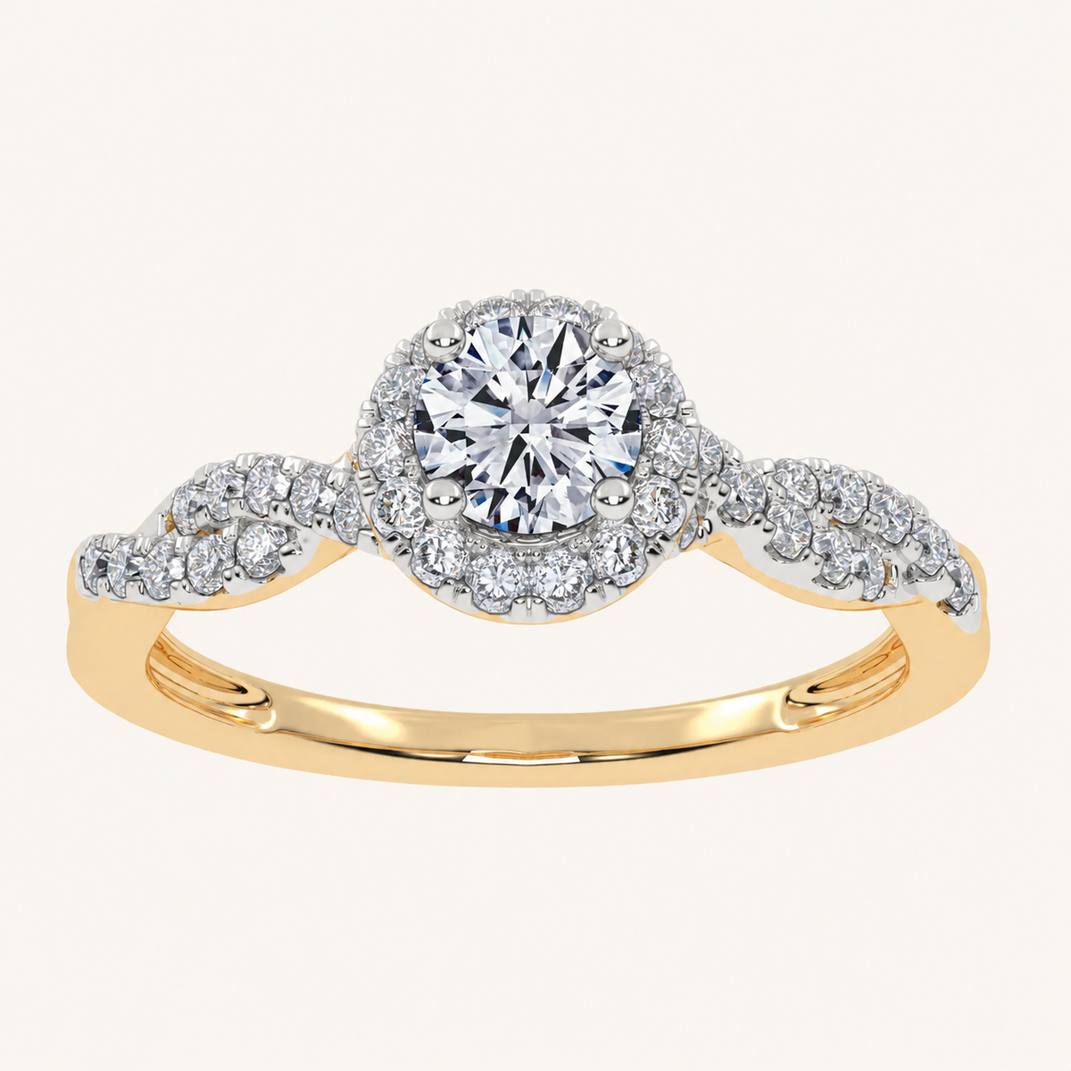 0.53 CT Round Cut Lab Grown Diamond Promise Halo Side Stone Ring