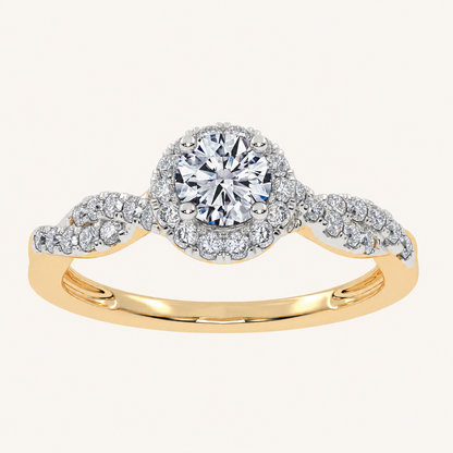 0.53 CT Round Cut Lab Grown Diamond Promise Halo Side Stone Ring