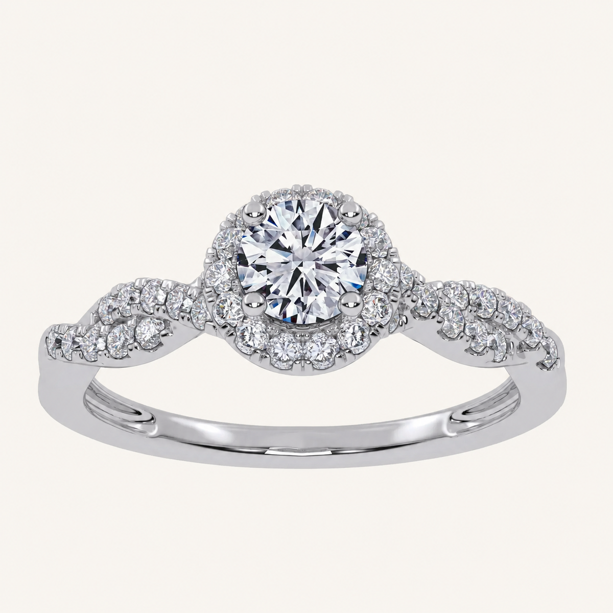 0.53 CT Round Cut Lab Grown Diamond Promise Halo Side Stone Ring