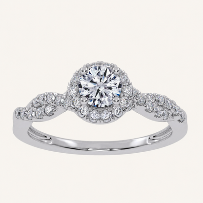 0.53 CT Round Cut Lab Grown Diamond Promise Halo Side Stone Ring