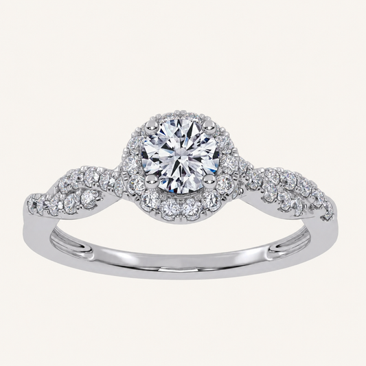 0.53 CT Round Cut Lab Grown Diamond Promise Halo Side Stone Ring