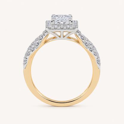 0.51CT Princess Cut Lab Grown Diamond Halo Side Stone Ring