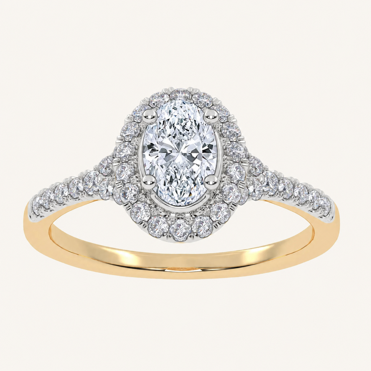 0.51CT Oval Cut Lab Grown Diamond Halo Side Stone Ring
