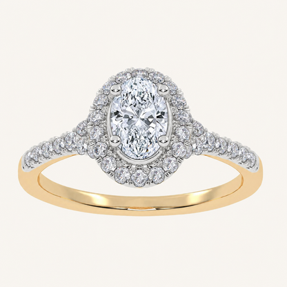 0.51CT Oval Cut Lab Grown Diamond Halo Side Stone Ring