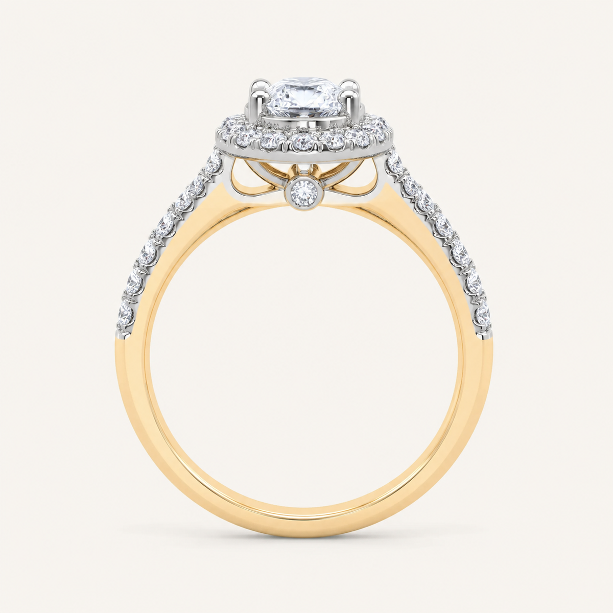0.51CT Oval Cut Lab Grown Diamond Halo Side Stone Ring