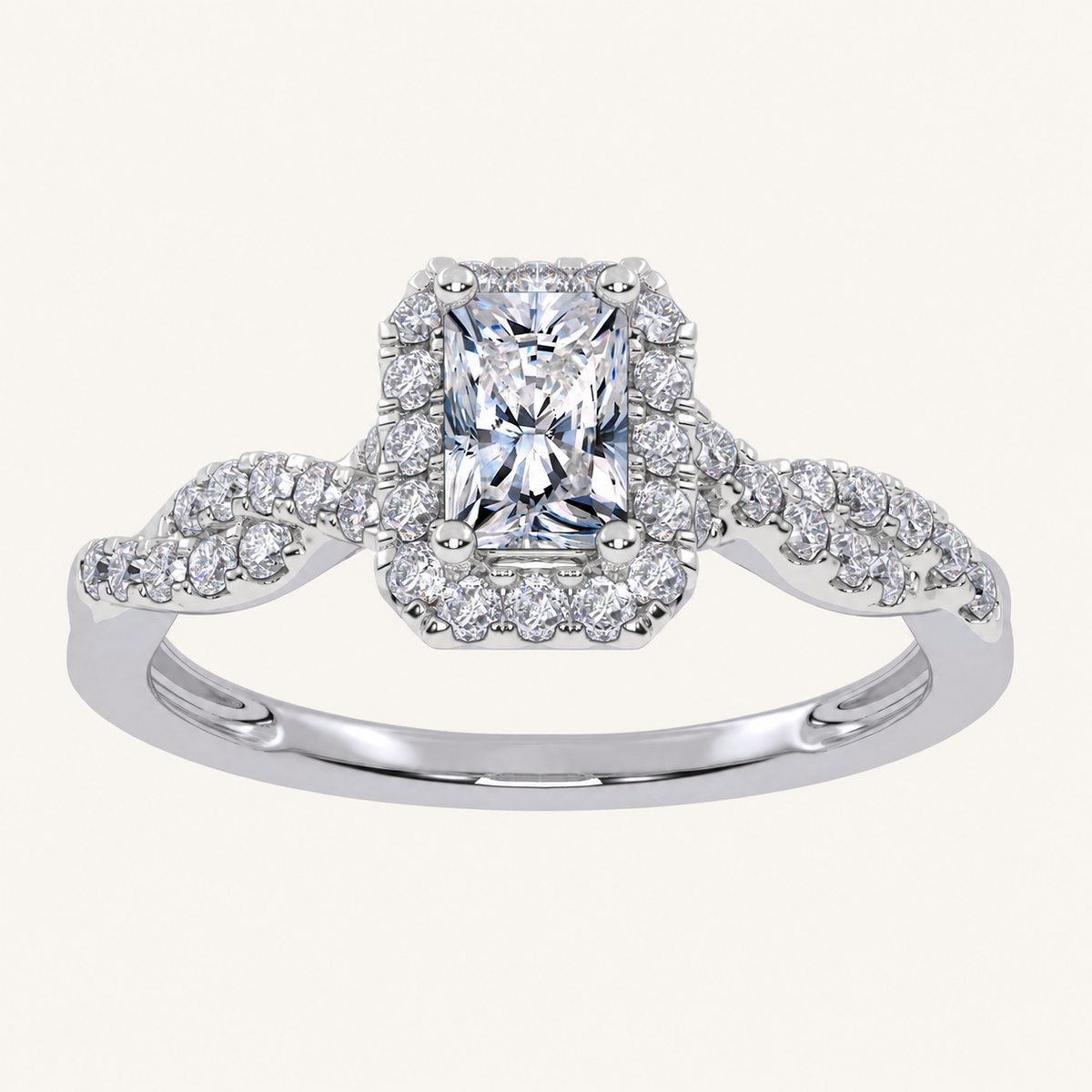 0.51CT Radiant Cut Lab Grown Diamond Halo Side Stone Ring