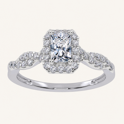 0.51CT Radiant Cut Lab Grown Diamond Halo Side Stone Ring