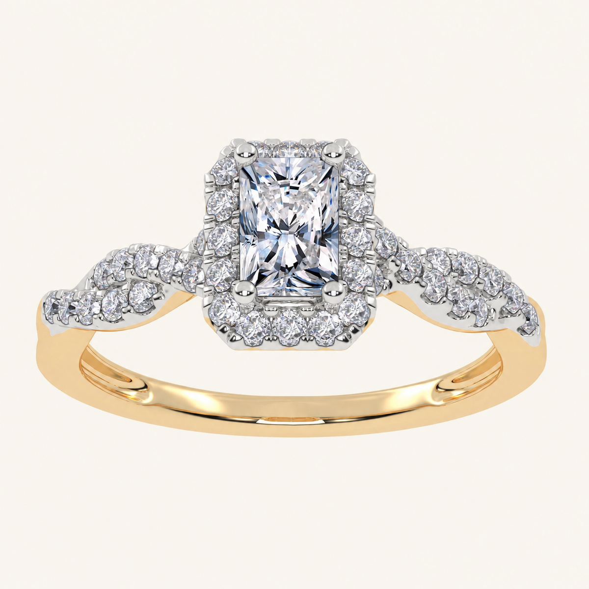 0.51CT Radiant Cut Lab Grown Diamond Halo Side Stone Ring