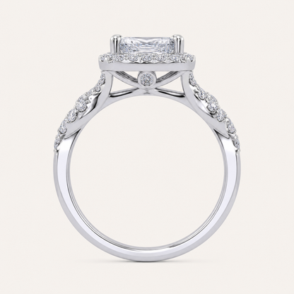 0.51CT Radiant Cut Lab Grown Diamond Halo Side Stone Ring