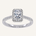 0.51CT Radiant Cut Lab Grown Diamond Halo Side Stone Ring