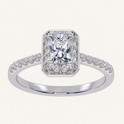 0.51CT Radiant Cut Lab Grown Diamond Halo Side Stone Ring