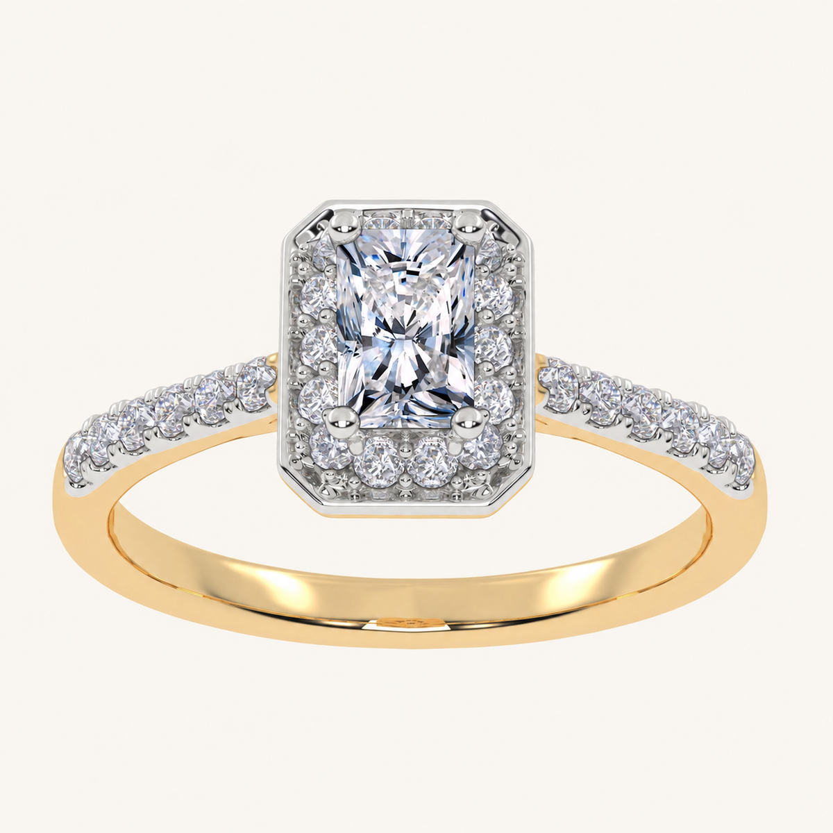 0.51CT Radiant Cut Lab Grown Diamond Halo Side Stone Ring