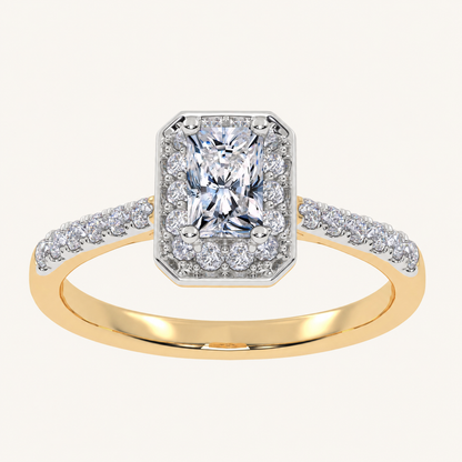 0.51CT Radiant Cut Lab Grown Diamond Halo Side Stone Ring