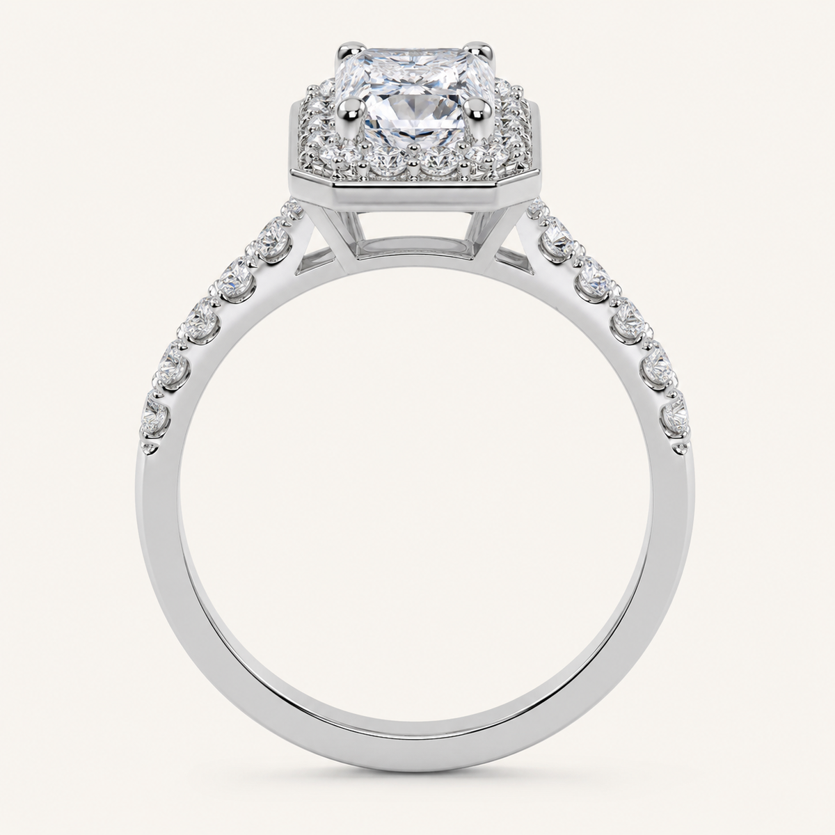 0.51CT Radiant Cut Lab Grown Diamond Halo Side Stone Ring