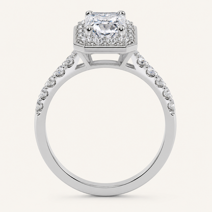 0.51CT Radiant Cut Lab Grown Diamond Halo Side Stone Ring