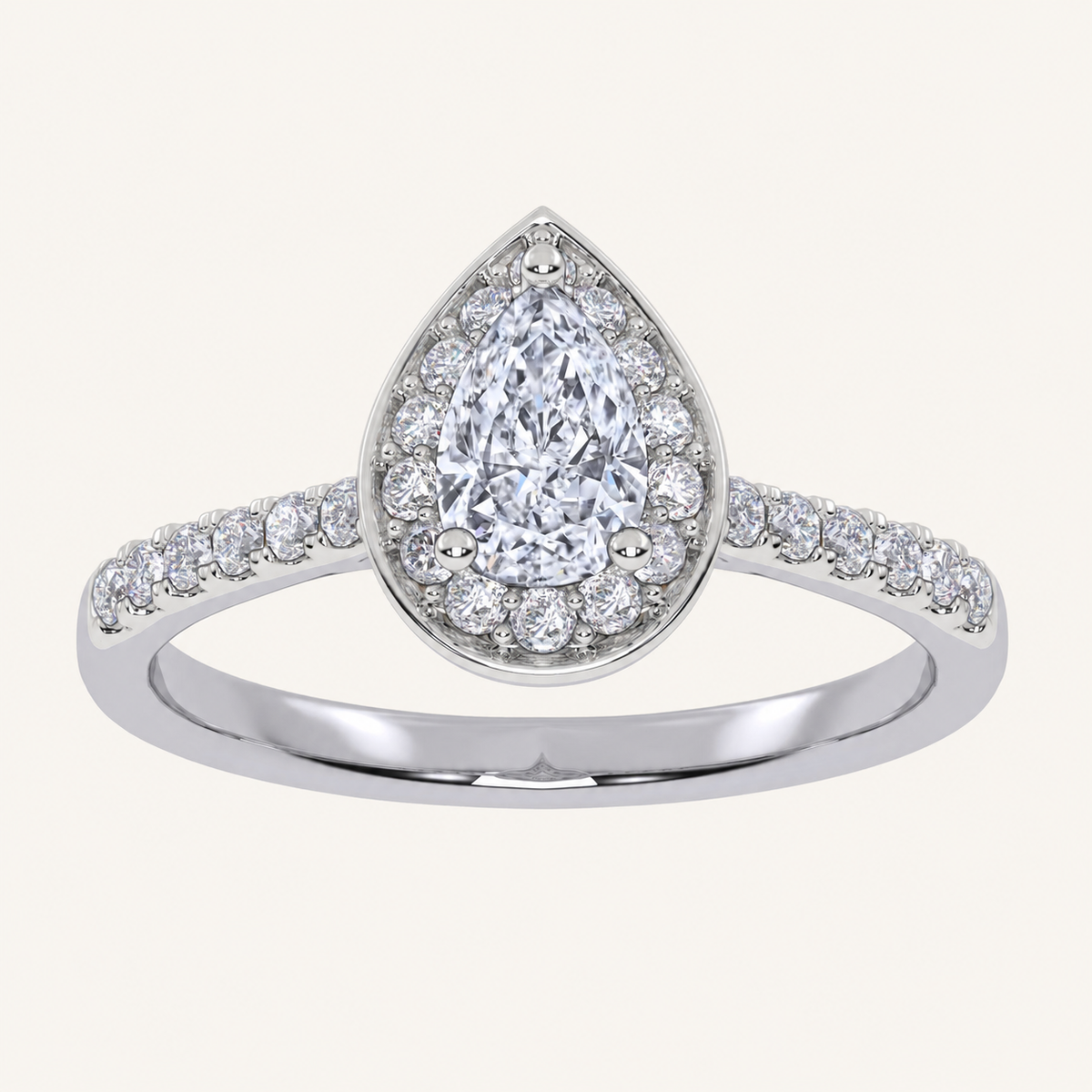 0.51CT Pear Cut Lab Grown Diamond Halo Side Stone Ring