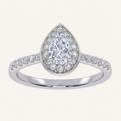 0.51CT Pear Cut Lab Grown Diamond Halo Side Stone Ring