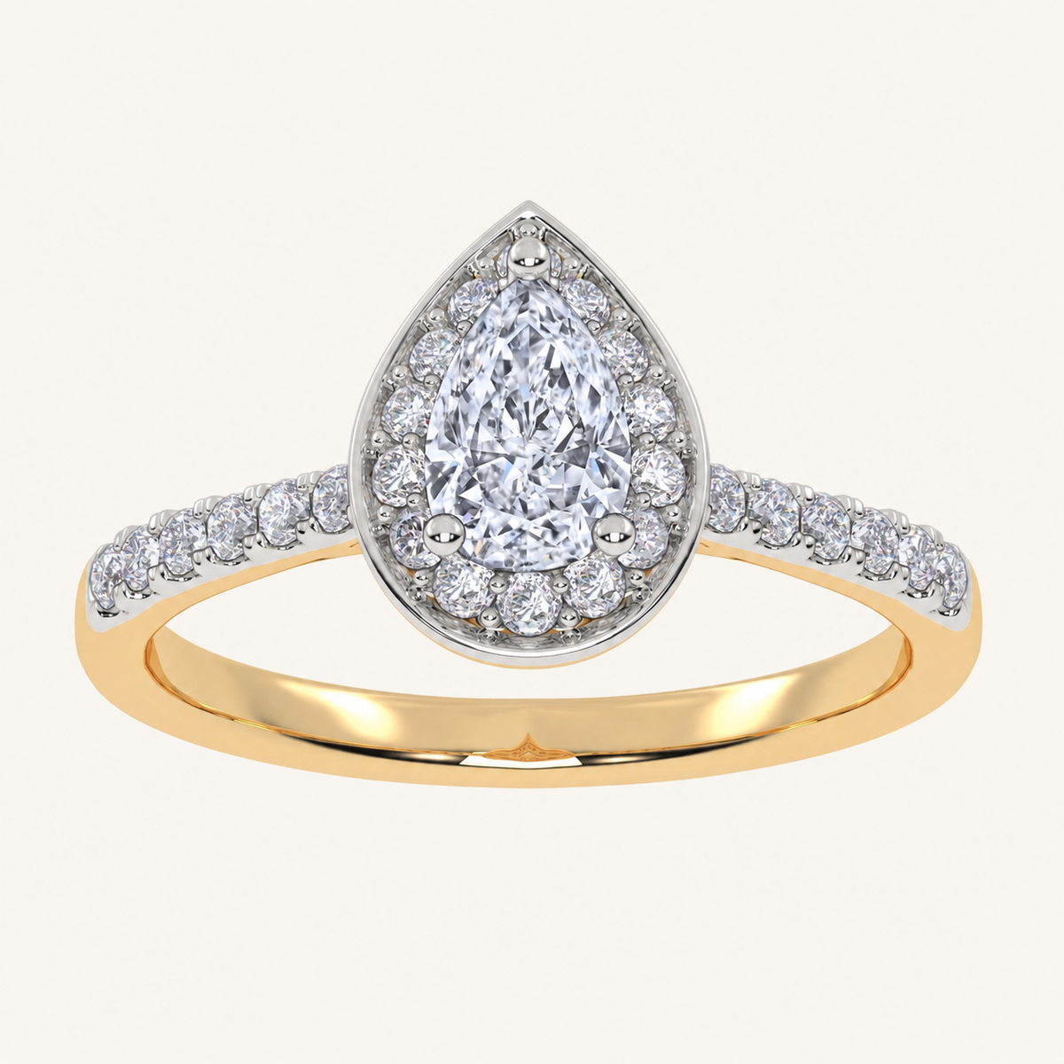 0.51CT Pear Cut Lab Grown Diamond Halo Side Stone Ring