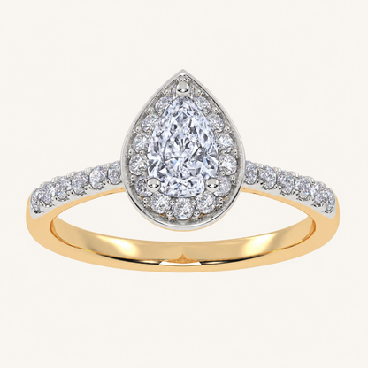 0.51CT Pear Cut Lab Grown Diamond Halo Side Stone Ring