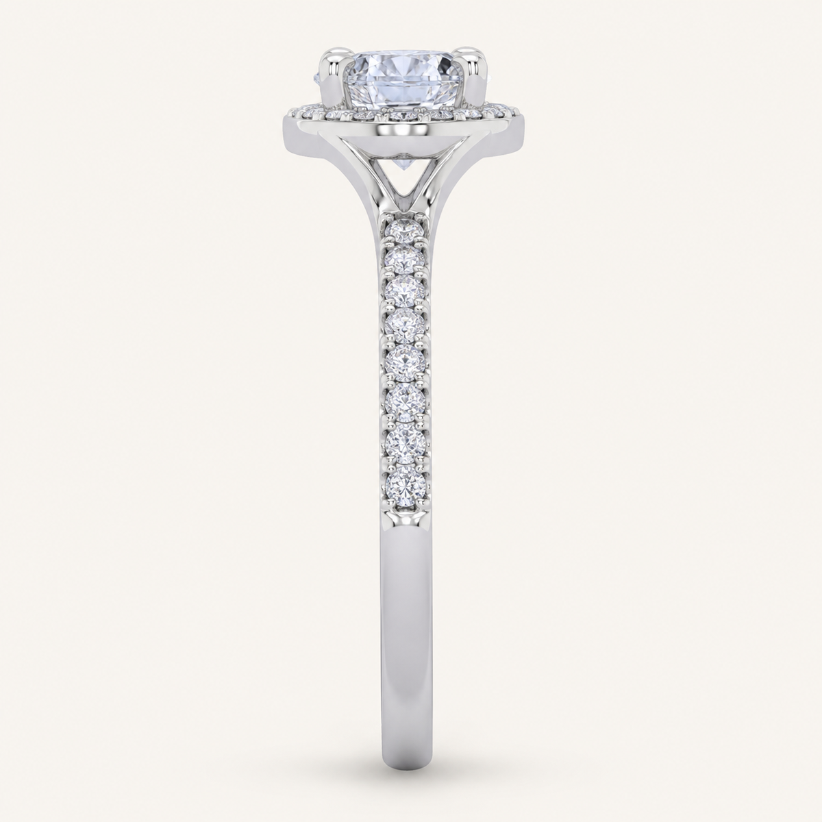 0.51CT Pear Cut Lab Grown Diamond Halo Side Stone Ring