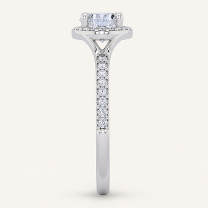 0.51CT Pear Cut Lab Grown Diamond Halo Side Stone Ring