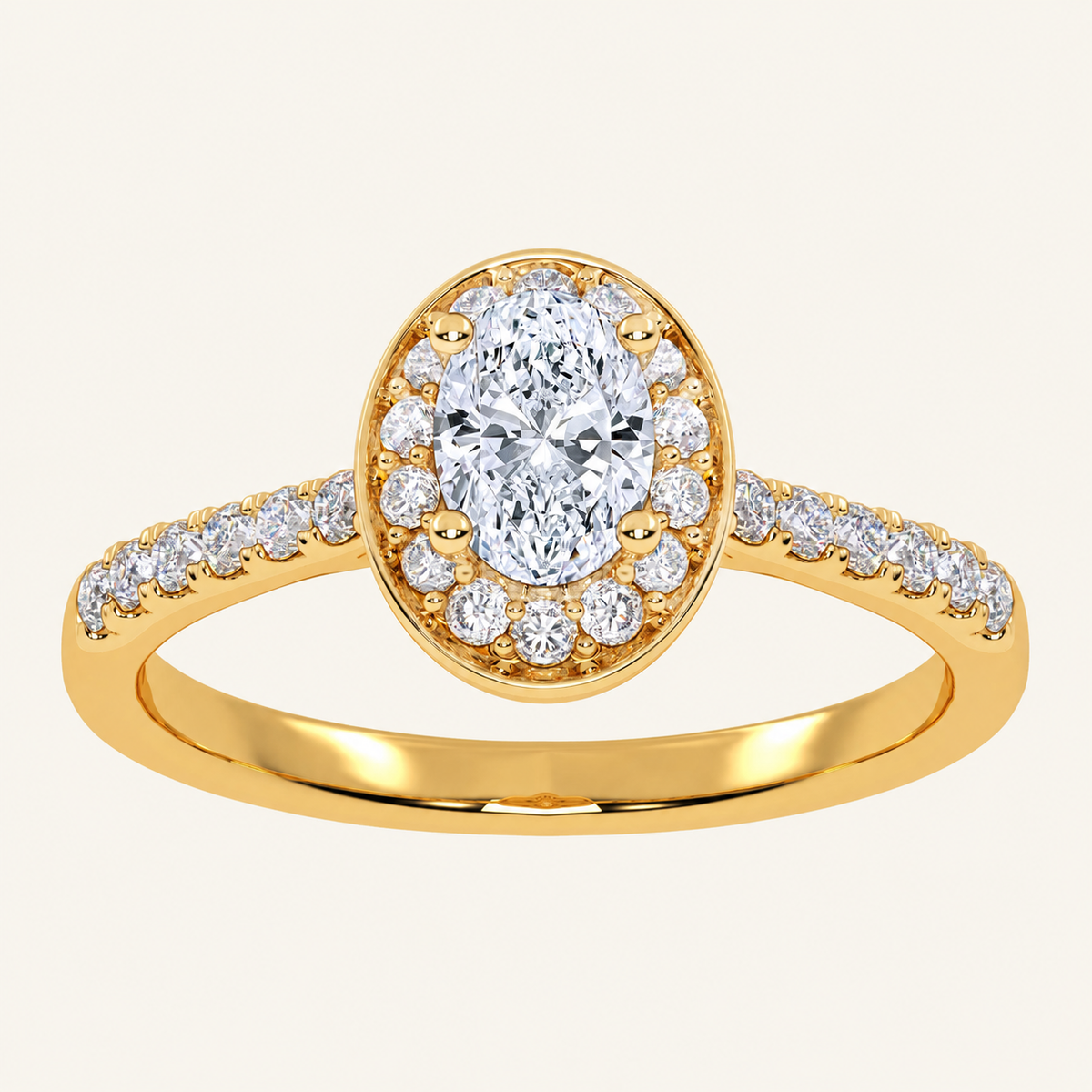 0.51CT Oval Cut Lab Grown Diamond Halo Side Stone Ring