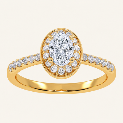 0.51CT Oval Cut Lab Grown Diamond Halo Side Stone Ring