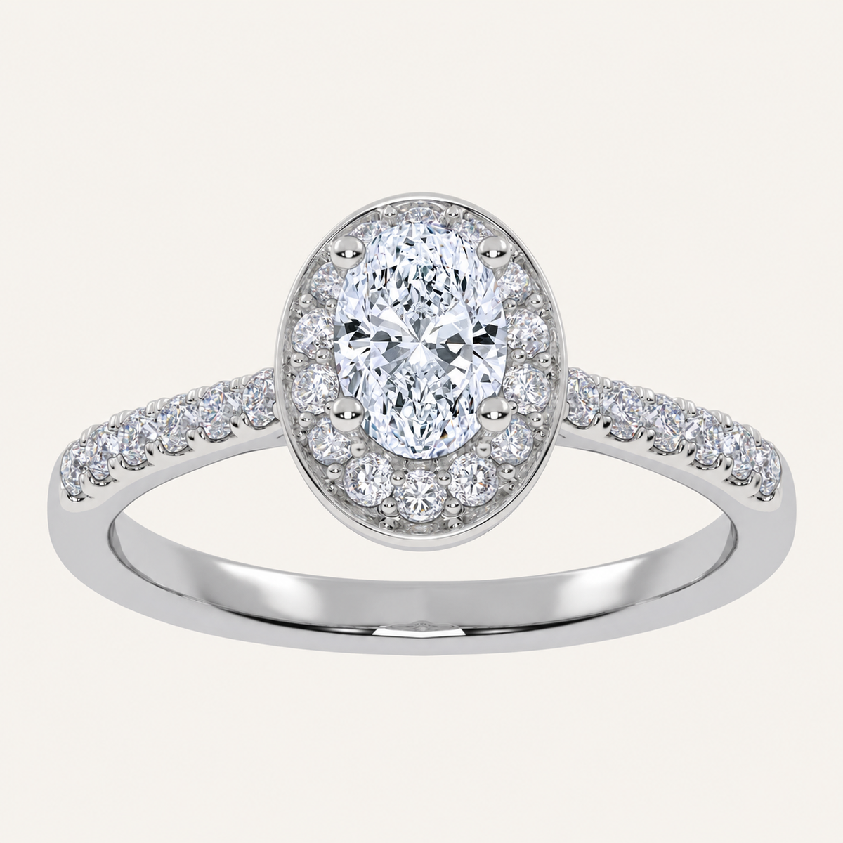0.51CT Oval Cut Lab Grown Diamond Halo Side Stone Ring