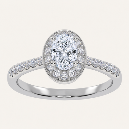 0.51CT Oval Cut Lab Grown Diamond Halo Side Stone Ring