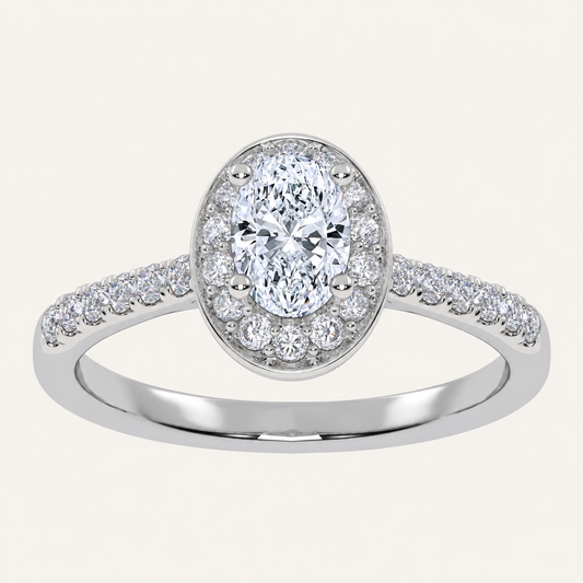 0.51CT Oval Cut Lab Grown Diamond Halo Side Stone Ring