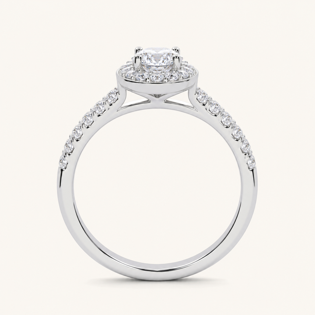 0.51CT Oval Cut Lab Grown Diamond Halo Side Stone Ring