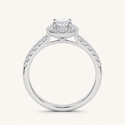 0.51CT Oval Cut Lab Grown Diamond Halo Side Stone Ring