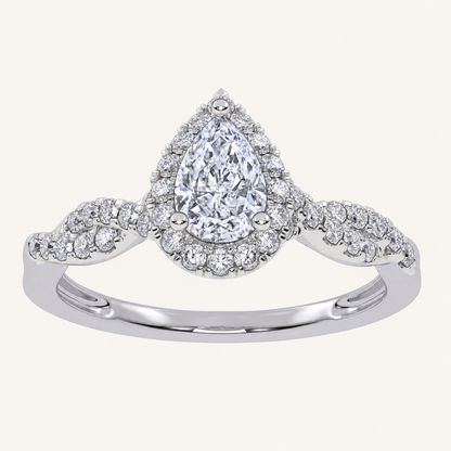 0.51CT Pear Cut Lab Grown Diamond Halo Side Stone Ring