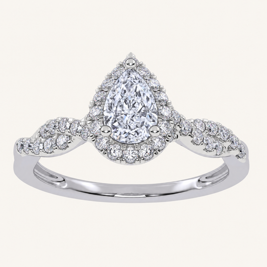 0.51CT Pear Cut Lab Grown Diamond Halo Side Stone Ring
