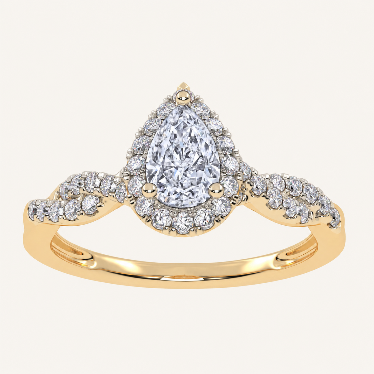 0.51CT Pear Cut Lab Grown Diamond Halo Side Stone Ring