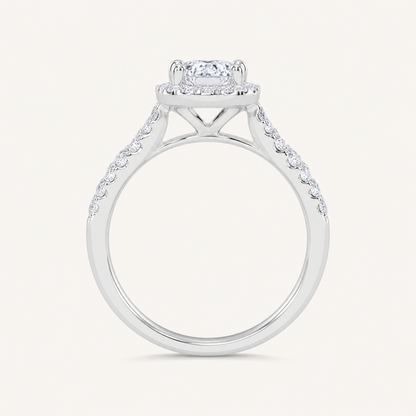 0.51CT Pear Cut Lab Grown Diamond Halo Side Stone Ring
