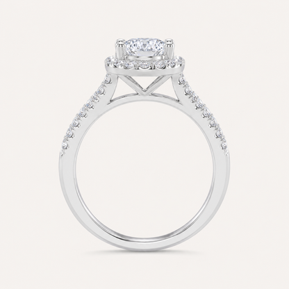 0.52 CT Oval Cut  Lab Grown Diamond Halo Side Stone Ring
