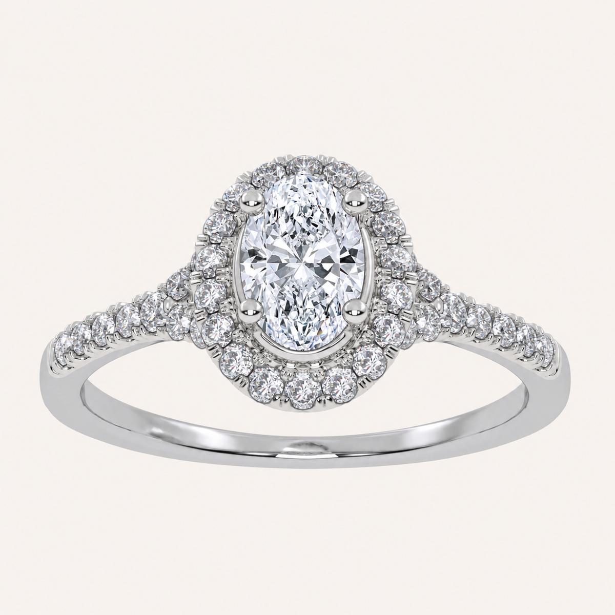 0.52 CT Oval Cut  Lab Grown Diamond Halo Side Stone Ring