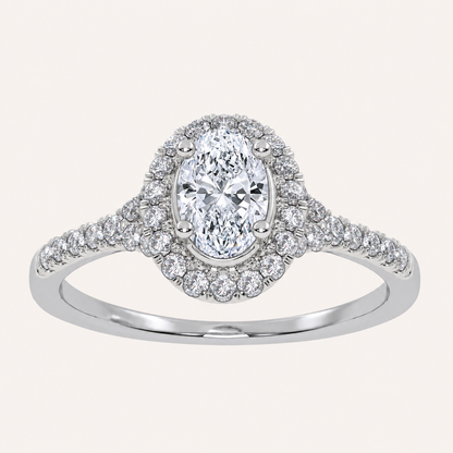 0.52 CT Oval Cut  Lab Grown Diamond Halo Side Stone Ring