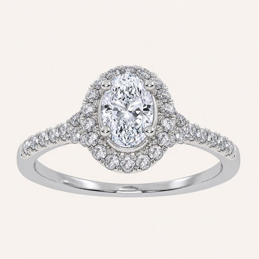 0.52 CT Oval Cut  Lab Grown Diamond Halo Side Stone Ring