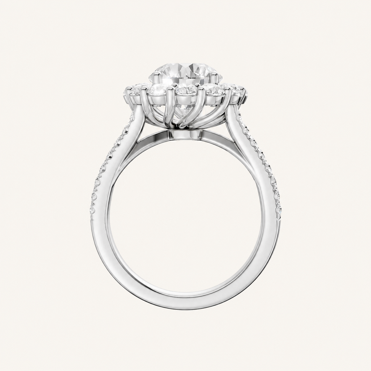 3.25CT Round Cut Certified Lab Grown Diamond Halo Side Stone Ring