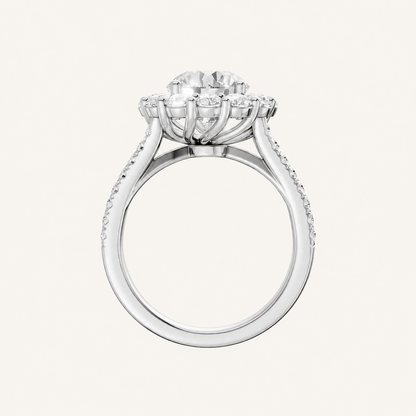 3.25CT Round Cut Certified Lab Grown Diamond Halo Side Stone Ring