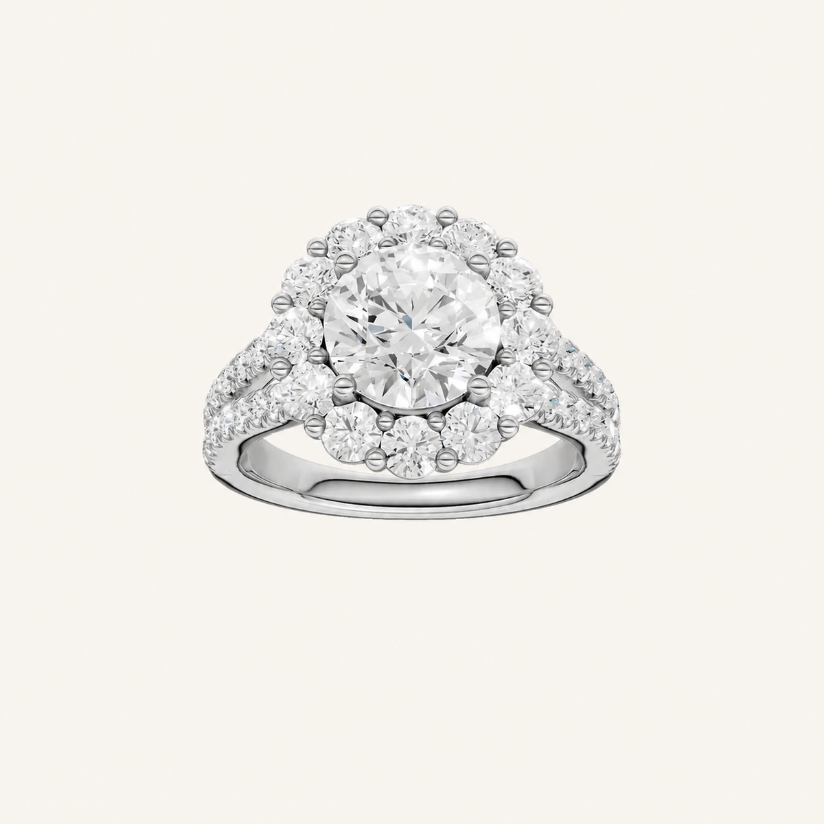 3.25CT Round Cut Certified Lab Grown Diamond Halo Side Stone Ring