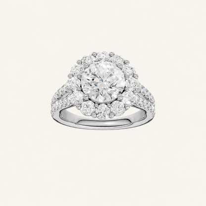 3.25CT Round Cut Certified Lab Grown Diamond Halo Side Stone Ring